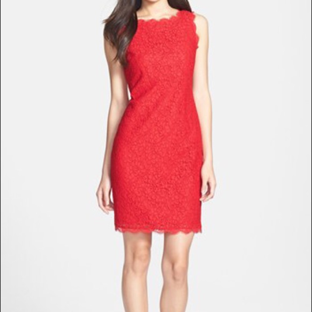 Adrianna Papell Red Lace Sheath Cocktail Dress